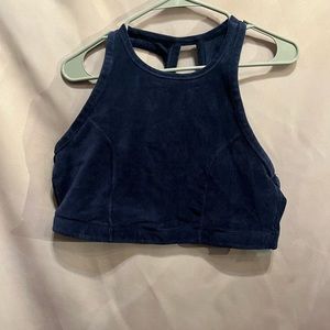 NWT Aerie Velvet Navy Blue High Neck Crossed Back Sports Bra XXL